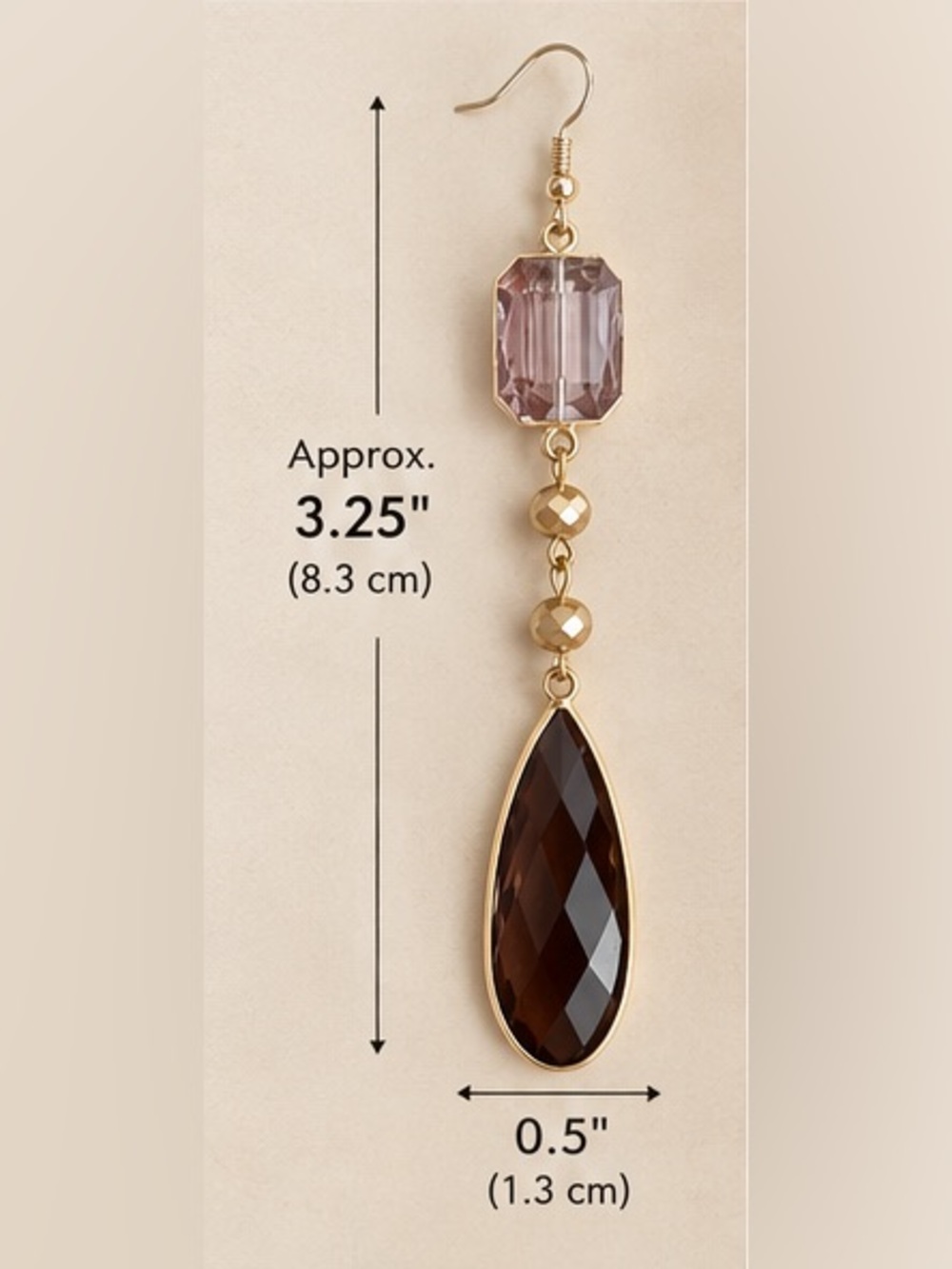 Dylan Gold-Tone Earrings with Light Amethyst and Smoky Brown Stones - Picture 5 of 7